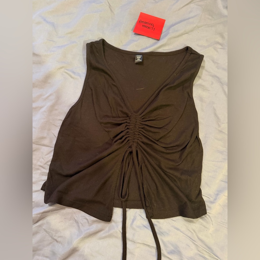 SHEIN Black Ribbed Ruched Drawstring Camisole